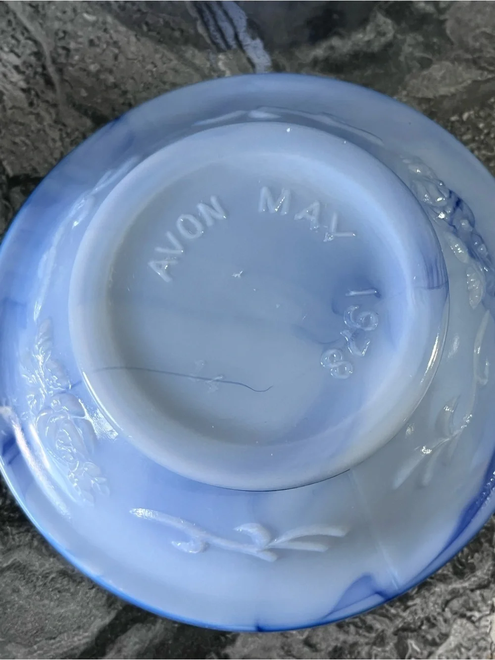 Vintage Avon 1978/1979 Blue Slag Glass Vanity Set 3-Pc Mint